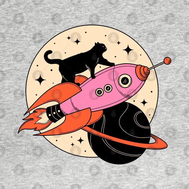 Space Walker Black Cat in orange by The Charcoal Cat Co.